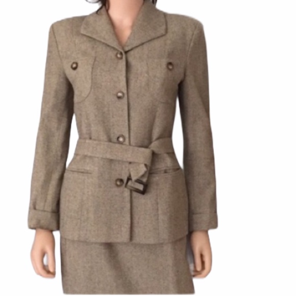 Vintage Petite Sophisticate Tweed Skirt Suit Belted Jacket